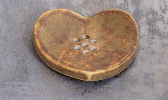 Heart-Shaped Handmade Ceramic Soap Dish - Autumn Moor