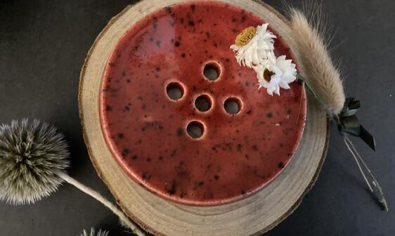 Round Handmade Ceramic Soap Dish - Berry
